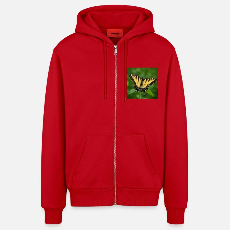 Eastern Tiger swallowtail - Organic Relaxed Hooded Jacket Made in EU - red
