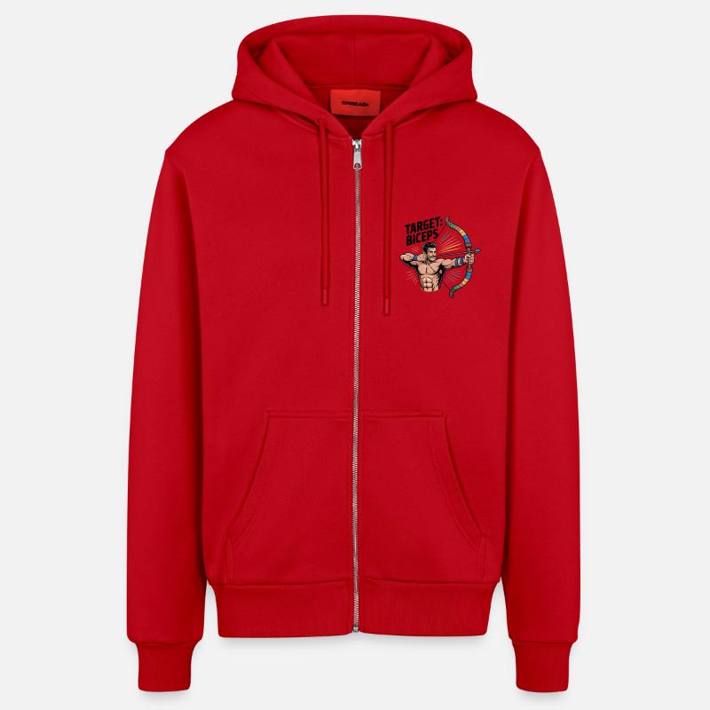 Target Biceps Training - Organic Relaxed Kapuzenjacke Made in EU - Rot