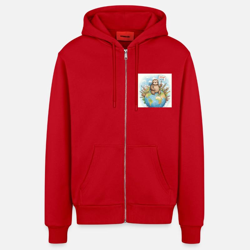 Sloth Wanderer Stop War - Veste à capuche bio décontractée fabriquée en UE - rouge