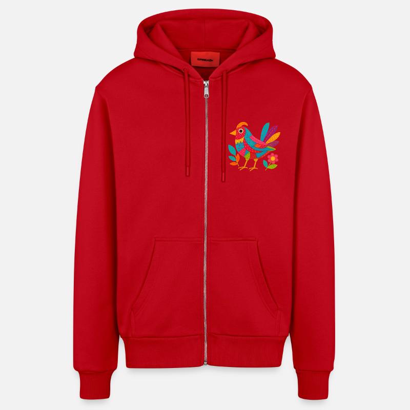 Patchwing – The Fabric Feather Bird - Organic Relaxed Hooded Jacket Made in EU - red