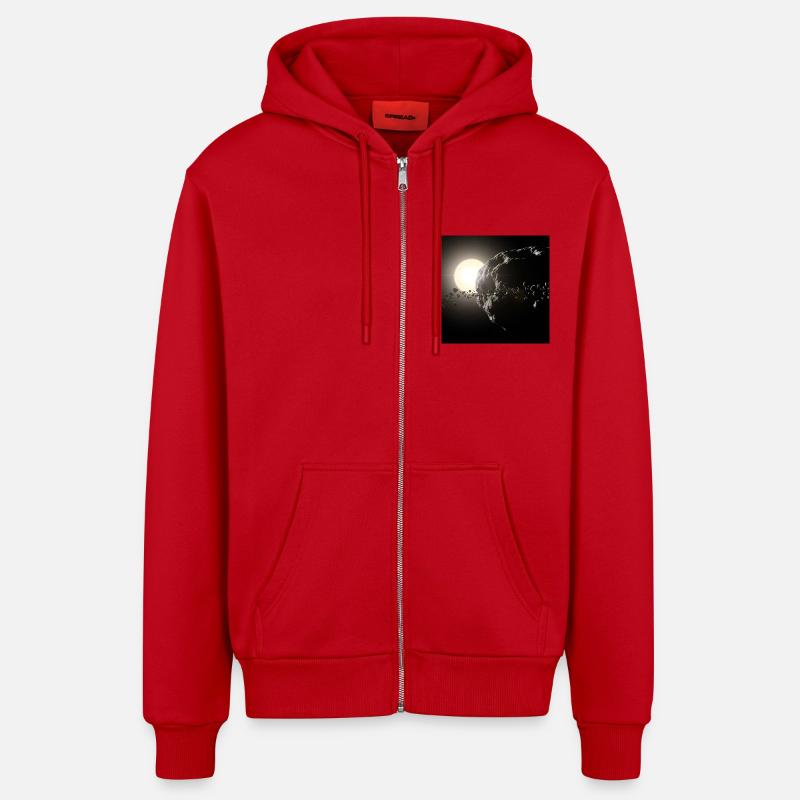 Lune et ciel étoilé - Veste à capuche bio décontractée fabriquée en UE - rouge