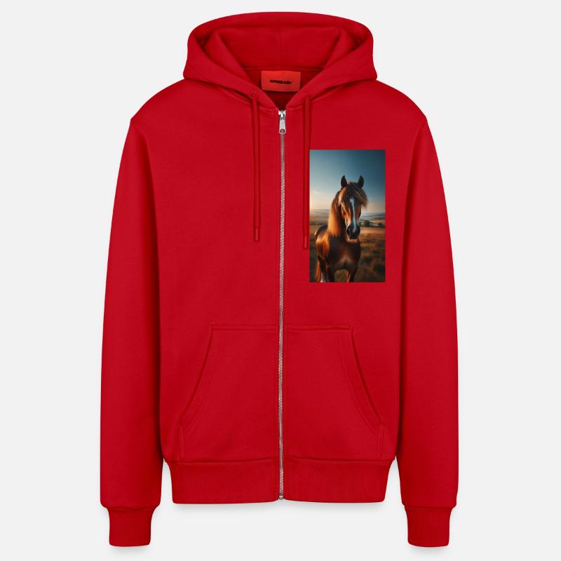 Cheval - Veste à capuche bio décontractée fabriquée en UE - rouge