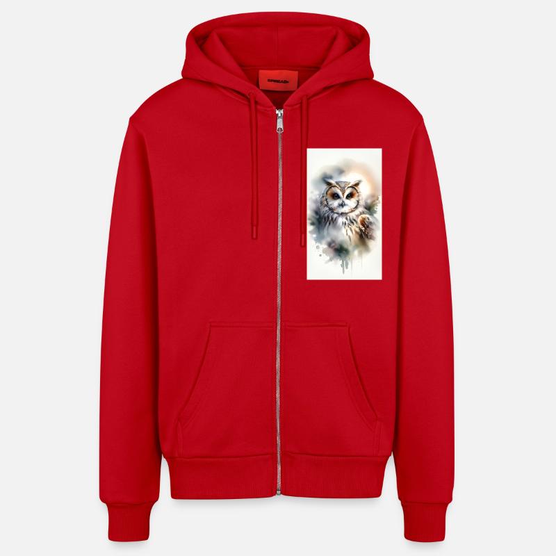 Hibou à l’aquarelle - Veste à capuche bio décontractée fabriquée en UE - rouge