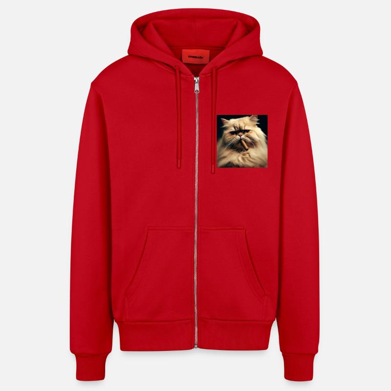 Chat persan Negan avec cigare - Veste à capuche bio décontractée fabriquée en UE - rouge