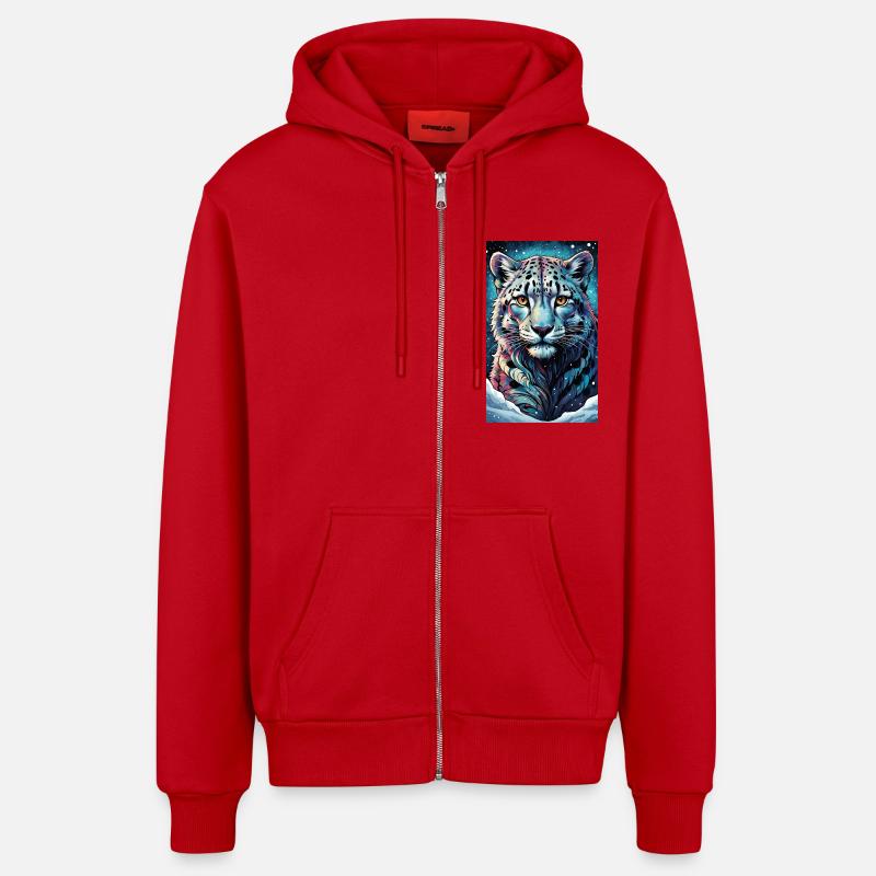 Léopard des neiges | Léopard | Prédateur - Veste à capuche bio décontractée fabriquée en UE - rouge