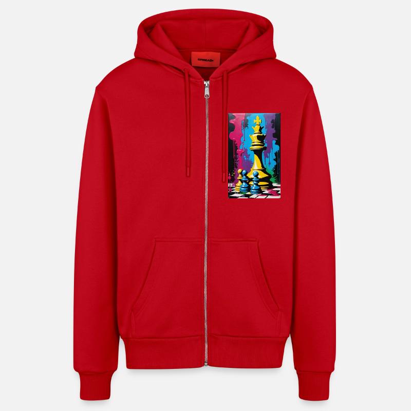 Échecs | Pièce d’échecs | Joueur d’échecs - Veste à capuche bio décontractée fabriquée en UE - rouge