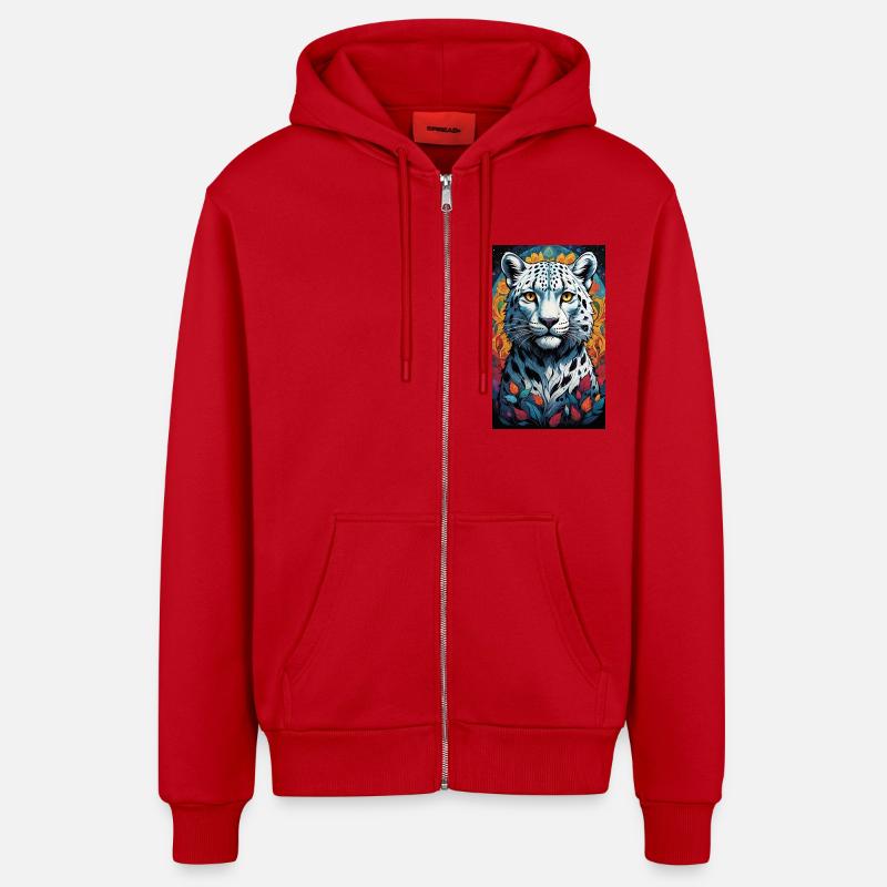 Snow Leopard | Leopard | Predator - Organic Relaxed Hooded Jacket Made in EU - red