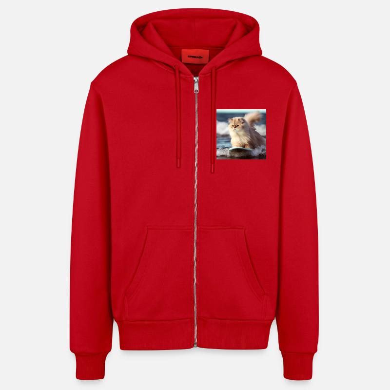 Chat persan Negan surfer - Veste à capuche bio décontractée fabriquée en UE - rouge