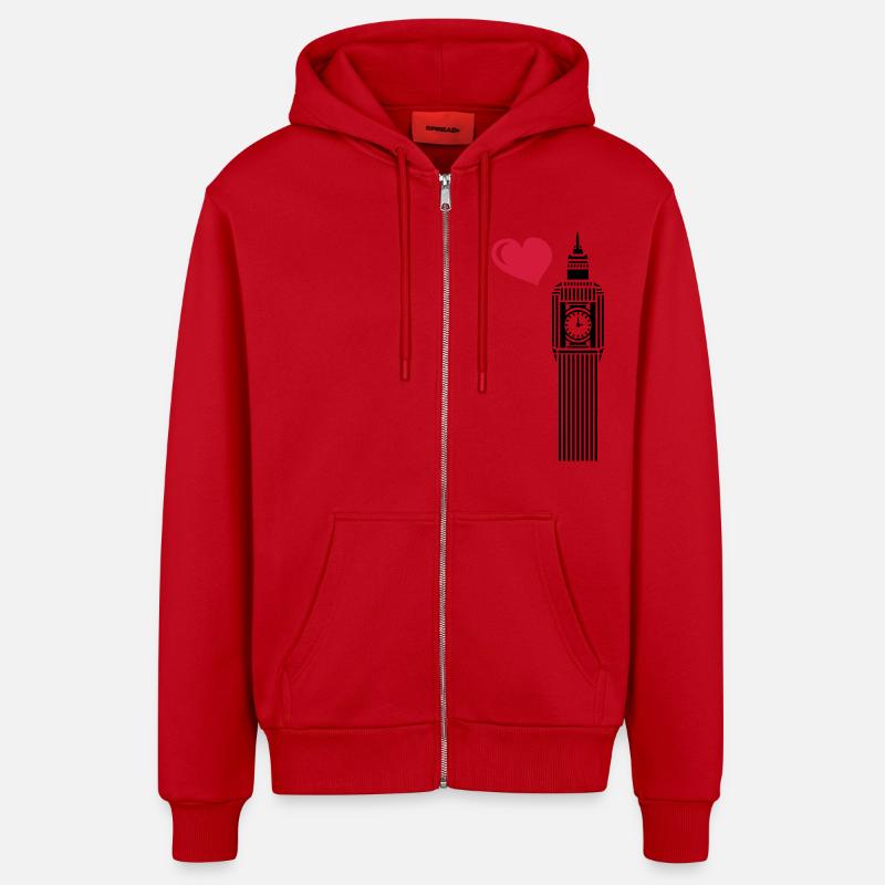 Big Ben, mon amour - Veste à capuche bio décontractée fabriquée en UE - rouge