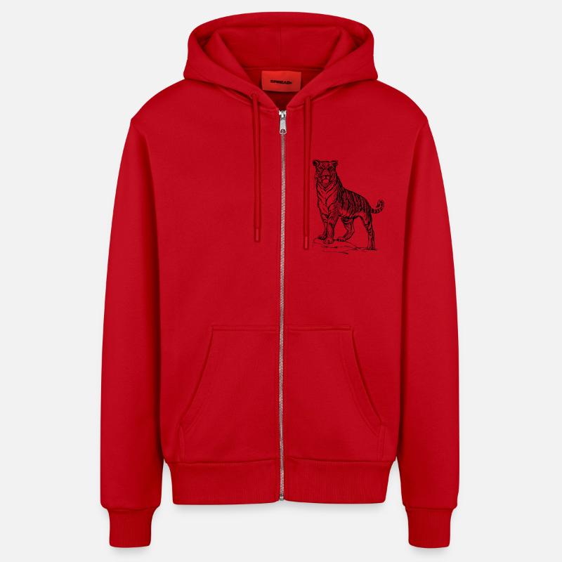 Tiger black and withe - Organic Relaxed Hooded Jacket Made in EU - red