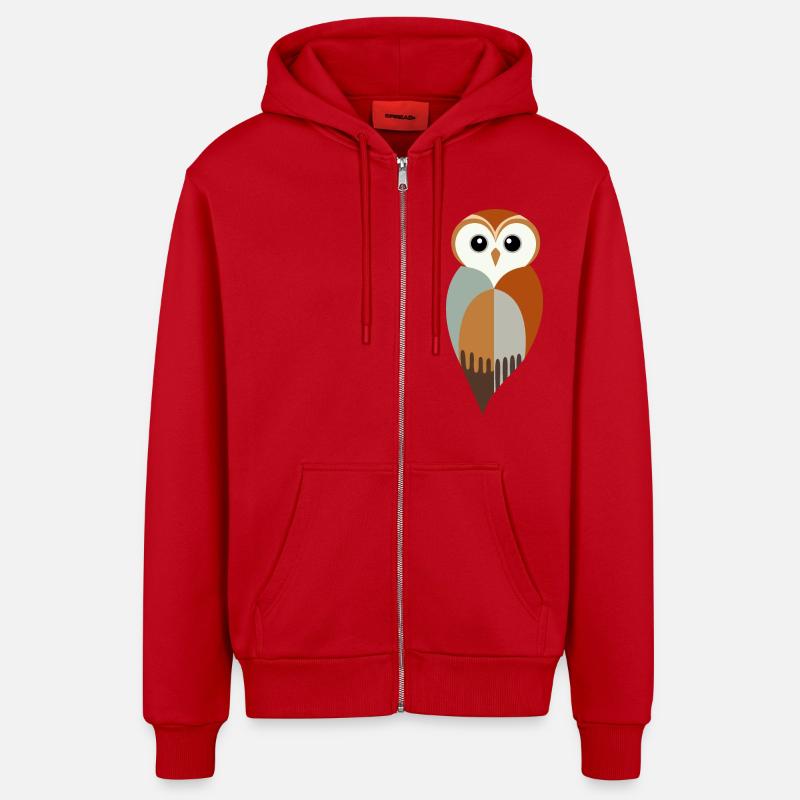 Stilisierte Eule - Organic Relaxed Kapuzenjacke Made in EU - Rot