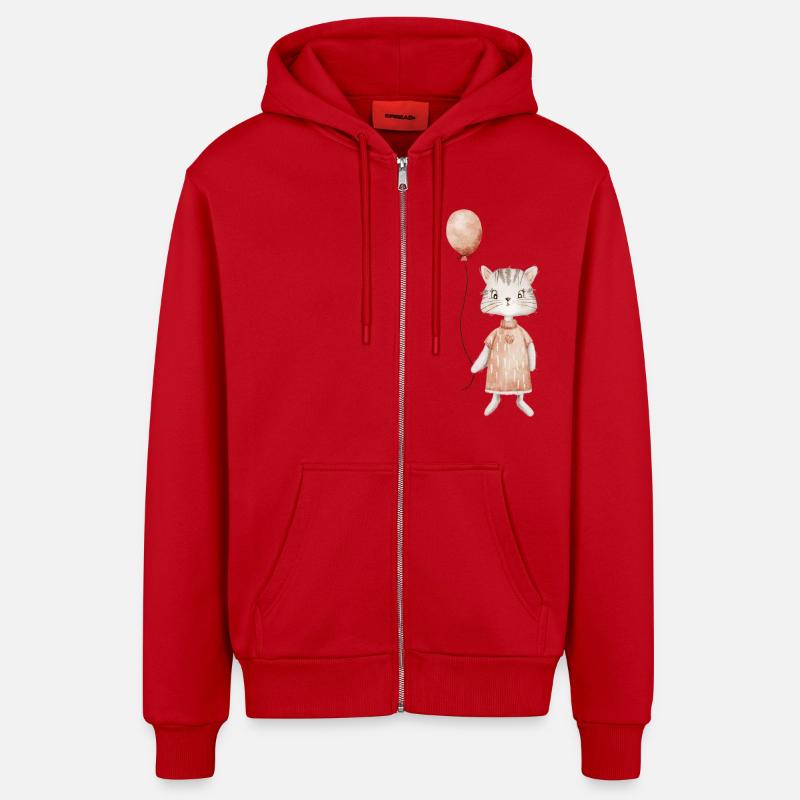 Chat mignon avec ballon - Veste à capuche bio décontractée fabriquée en UE - rouge