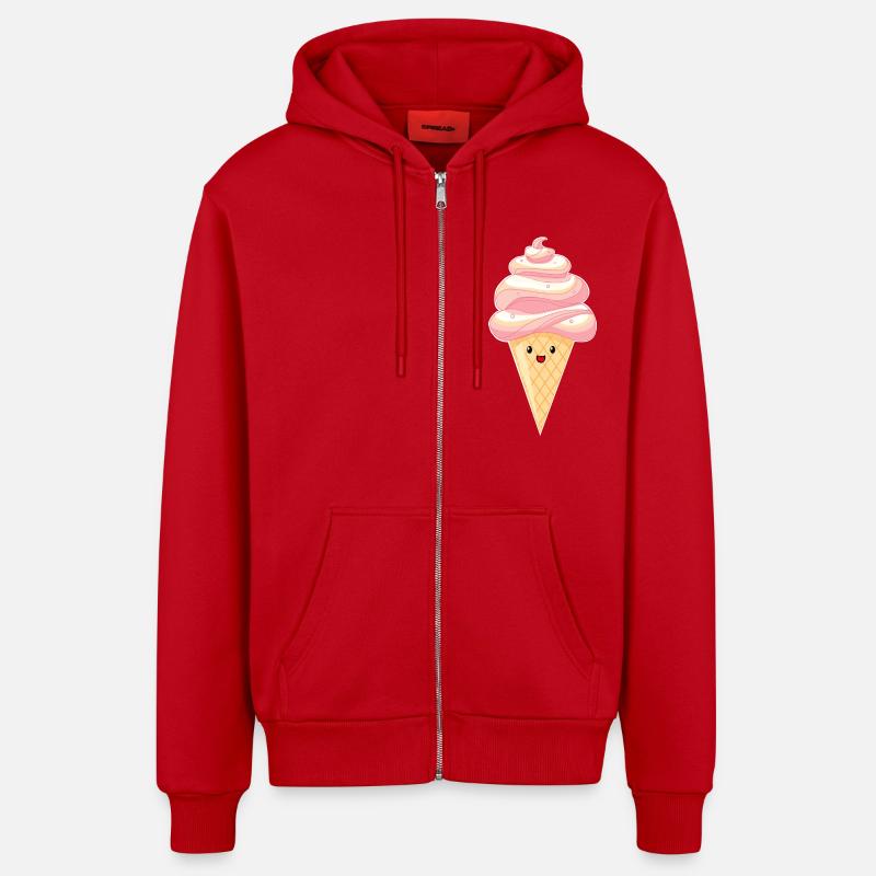 Kawaii - glace sur croissant - Veste à capuche bio décontractée fabriquée en UE - rouge
