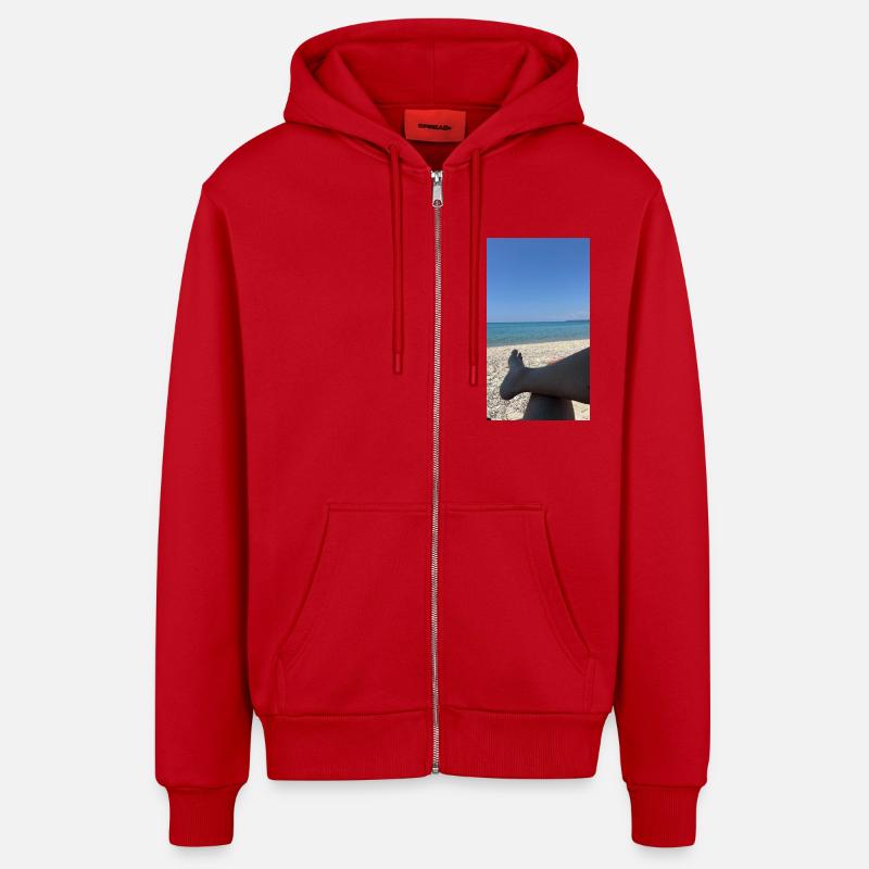 La Grèce sur la plage - Veste à capuche bio décontractée fabriquée en UE - rouge