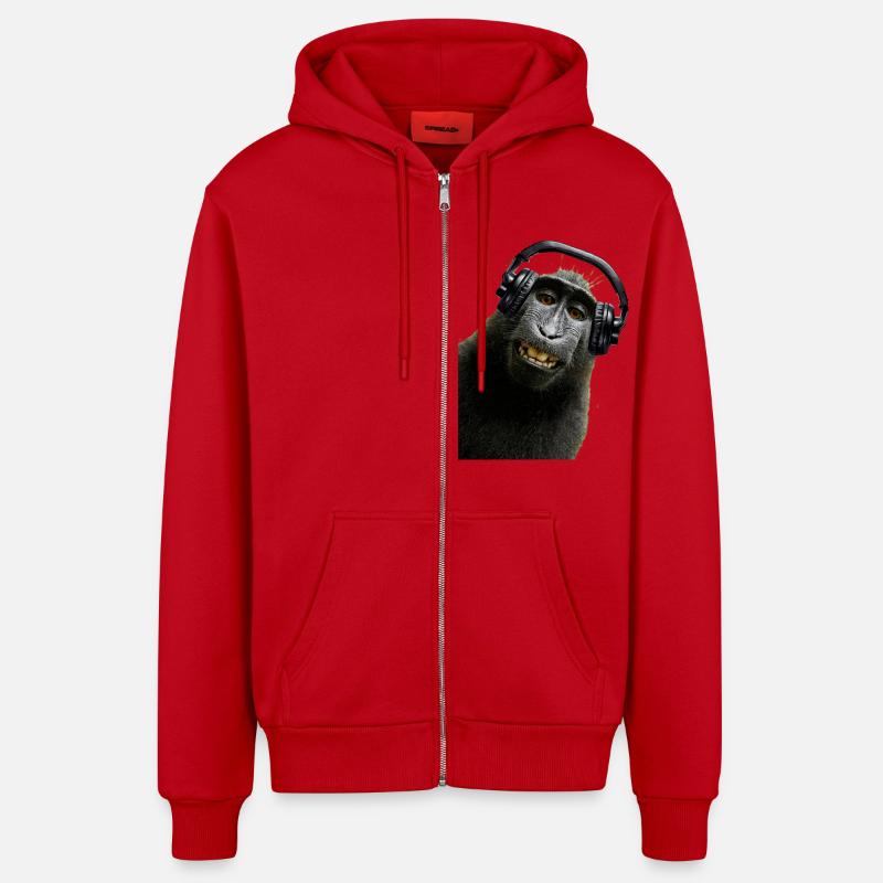 Hemd Monkey Music von Custom - Organic Relaxed Kapuzenjacke Made in EU - Rot