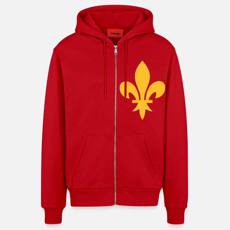 Fleur de lys - Veste à capuche bio décontractée fabriquée en UE - rouge