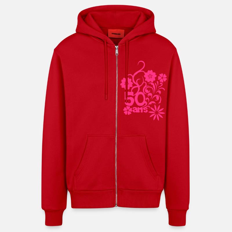 50 ans fleur anniversaire - Veste à capuche bio décontractée fabriquée en UE - rouge