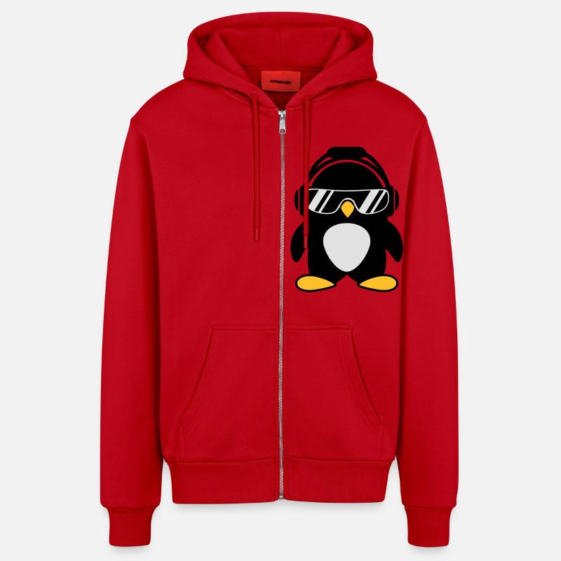 Pinguin mit Kopfhörer - Organic Relaxed Kapuzenjacke Made in EU - Rot