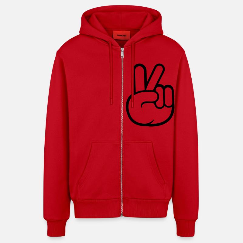 Peace Zeichen Hand Frieden Cool - Organic Relaxed Kapuzenjacke Made in EU - Rot