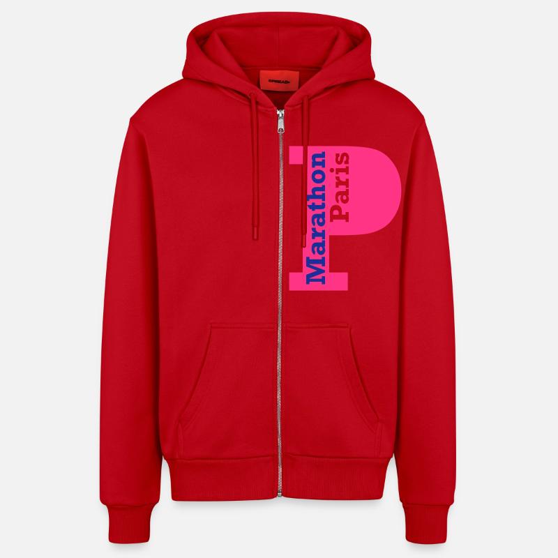 paris_marathon - Veste à capuche bio décontractée fabriquée en UE - rouge