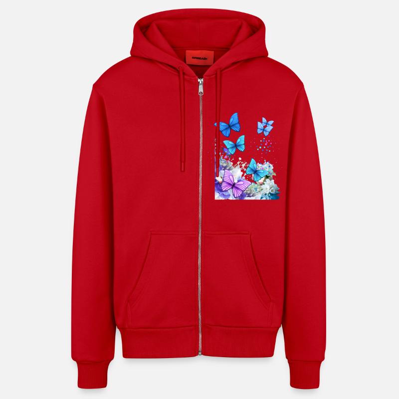 Papillons - Veste à capuche bio décontractée fabriquée en UE - rouge