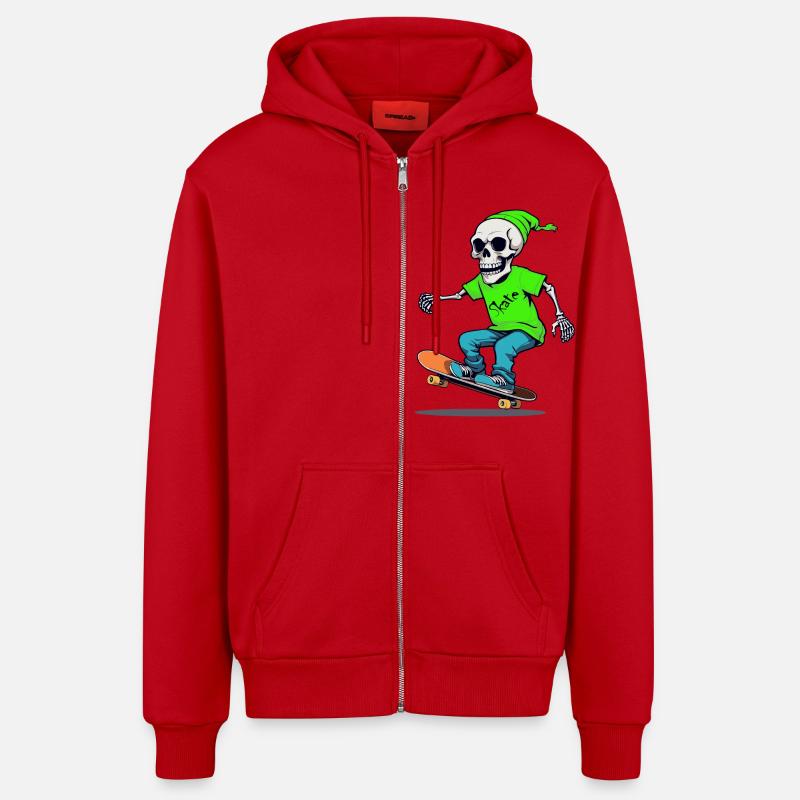 Skate Skeleton Skating Skateboard - Veste à capuche bio décontractée fabriquée en UE - rouge