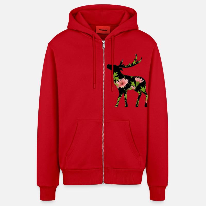 Cerf - Veste à capuche bio décontractée fabriquée en UE - rouge