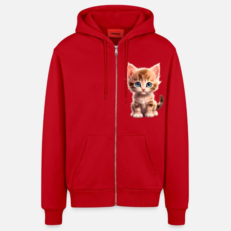 Chaton mignon - Veste à capuche bio décontractée fabriquée en UE - rouge