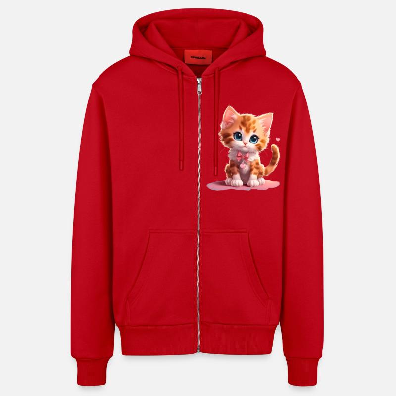 Chaton mignon - Veste à capuche bio décontractée fabriquée en UE - rouge