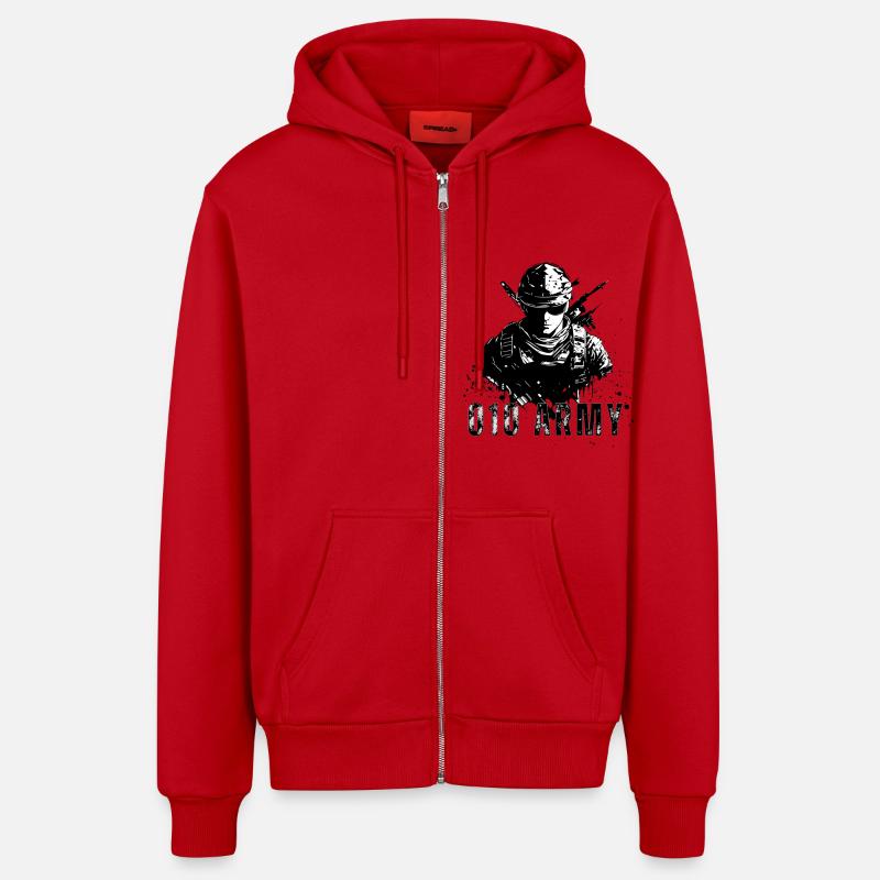 010 Armée - Veste à capuche bio décontractée fabriquée en UE - rouge