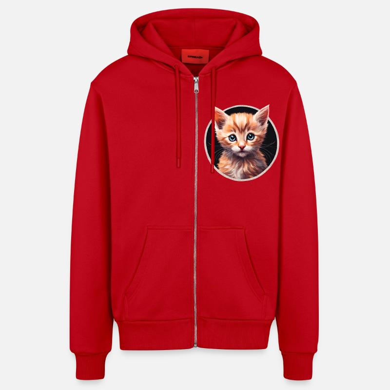 Chaton mignon - Veste à capuche bio décontractée fabriquée en UE - rouge