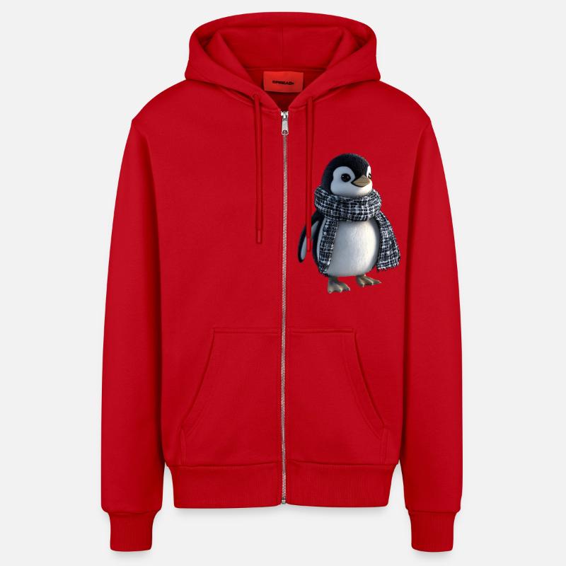 Pingouin drôle avec une écharpe - Veste à capuche bio décontractée fabriquée en UE - rouge