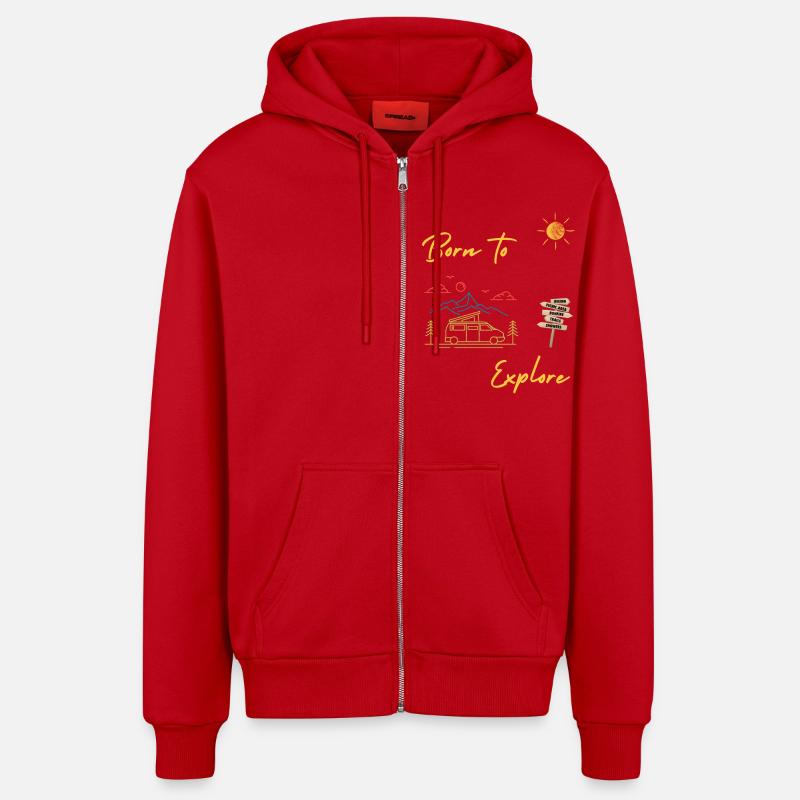 born to explore - Veste à capuche bio décontractée fabriquée en UE - rouge