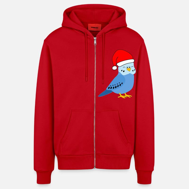 Noël - Perruche bleue festive - Veste à capuche bio décontractée fabriquée en UE - rouge