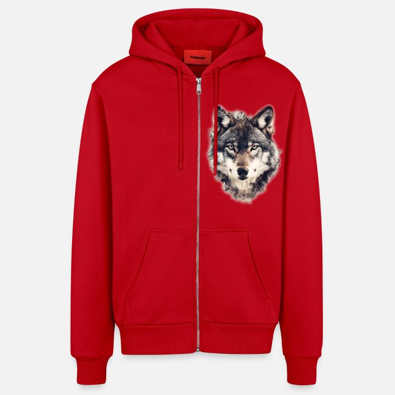Visage de loup - Veste à capuche bio décontractée fabriquée en UE - rouge