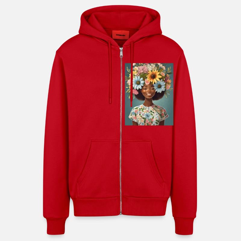 Couronne de fleurs 2 - Veste à capuche bio décontractée fabriquée en UE - rouge