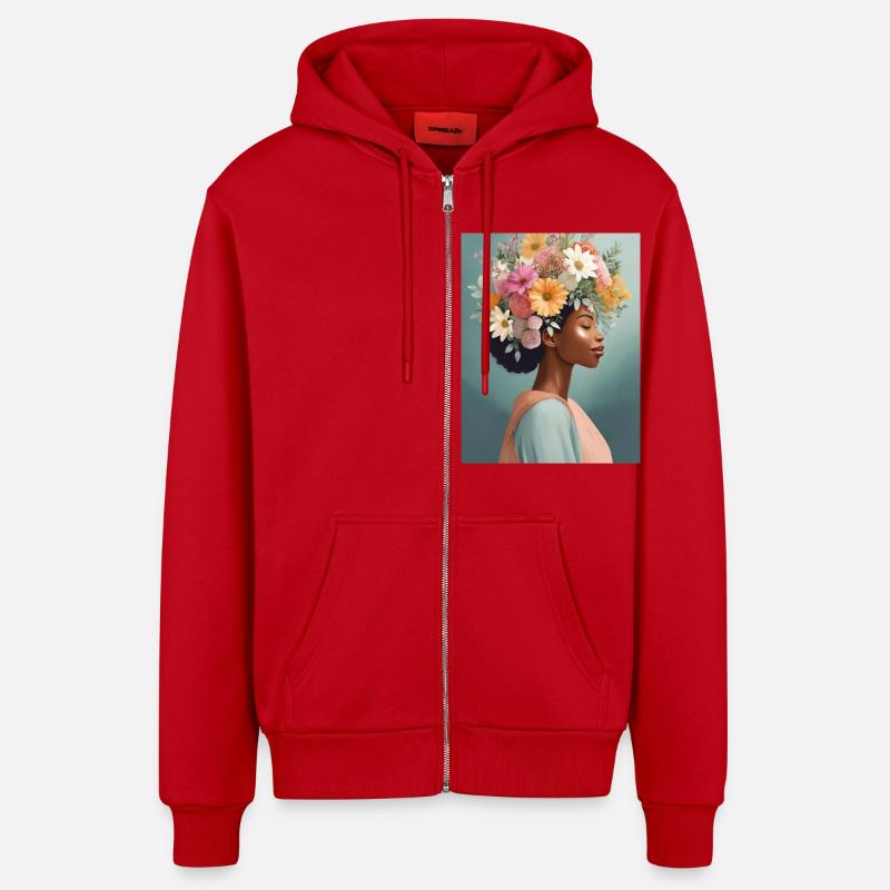 Couronne de fleurs 1 - Veste à capuche bio décontractée fabriquée en UE - rouge