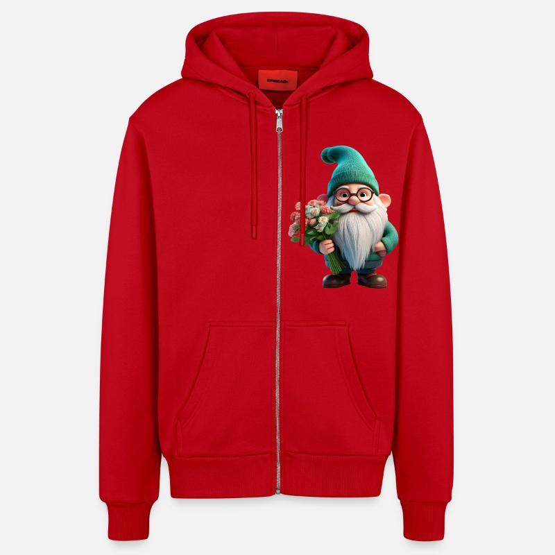 Nain de jardin Saint-Valentin - Veste à capuche bio décontractée fabriquée en UE - rouge