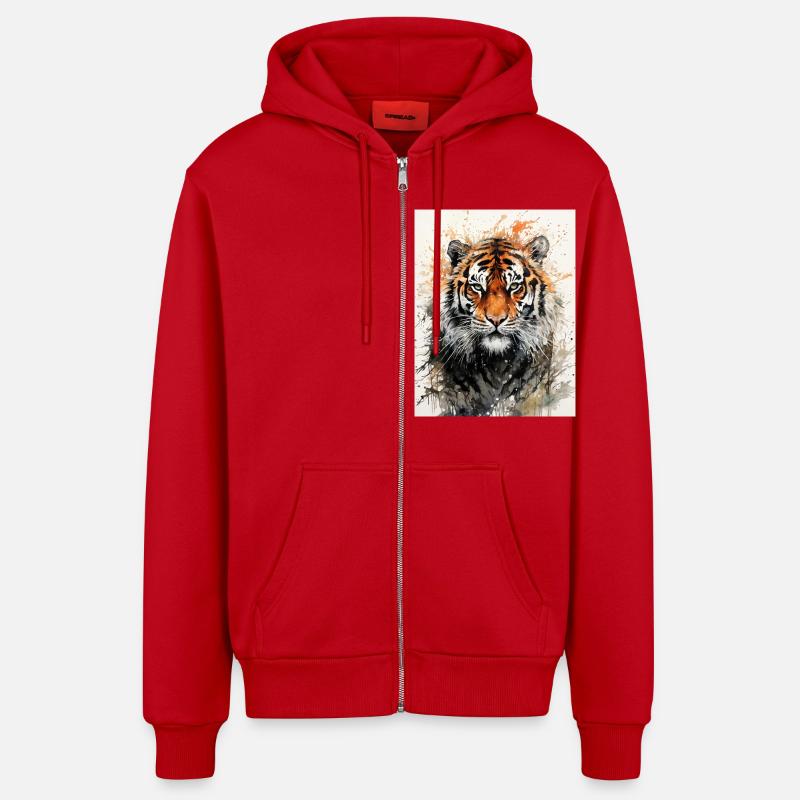 Tigre à l’aquarelle - Veste à capuche bio décontractée fabriquée en UE - rouge