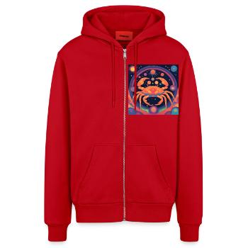 Cancer Cancers Cadeau du zodiaque - Veste à capuche bio décontractée fabriquée en UE - rouge - Devant