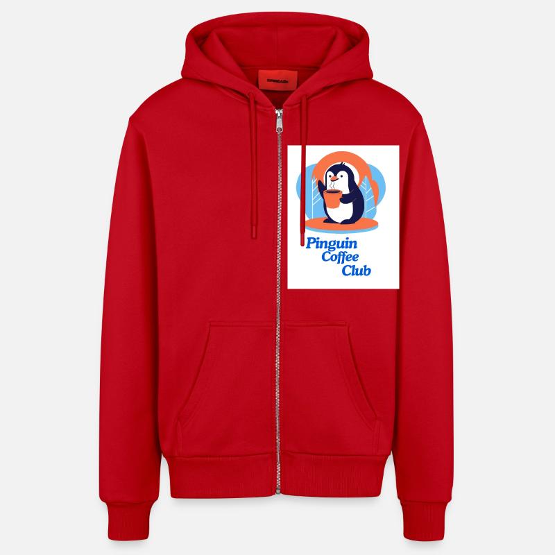Penguin Coffee Club - Veste à capuche bio décontractée fabriquée en UE - rouge