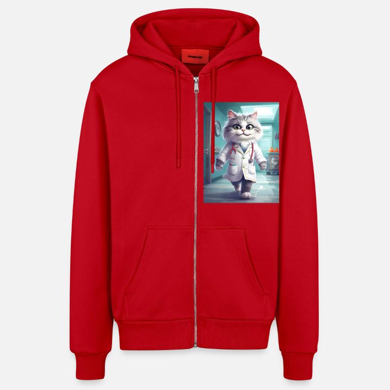 Cadeau Profession Docteur Chat - Veste à capuche bio décontractée fabriquée en UE - rouge