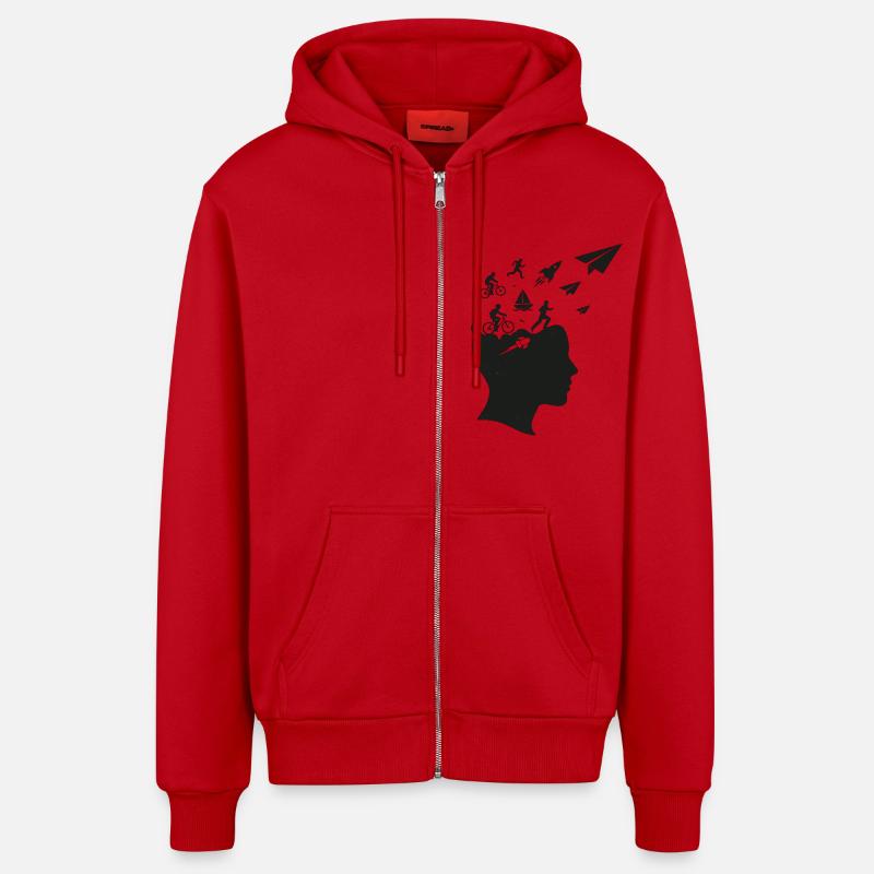 Fuite de la pensée - Veste à capuche bio décontractée fabriquée en UE - rouge