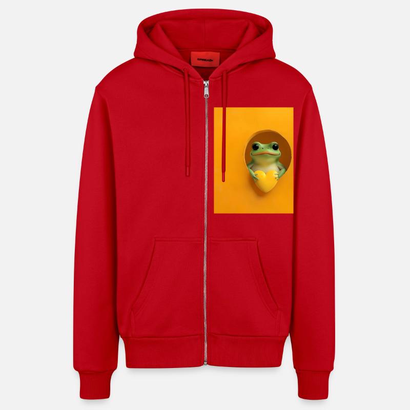 Grenouille Coeur Drôle Cadeau - Veste à capuche bio décontractée fabriquée en UE - rouge