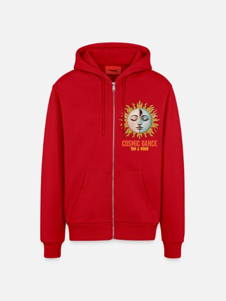 Cosmic Dance Spirituality Gift - Organic Relaxed Hooded Jacket Made in EU - red