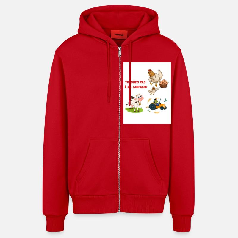 Touches pas ma campagne - Veste à capuche bio décontractée fabriquée en UE - rouge