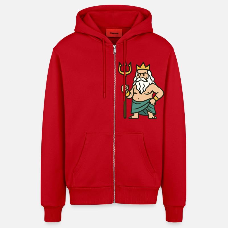 Poséidon Bande dessinée - Veste à capuche bio décontractée fabriquée en UE - rouge