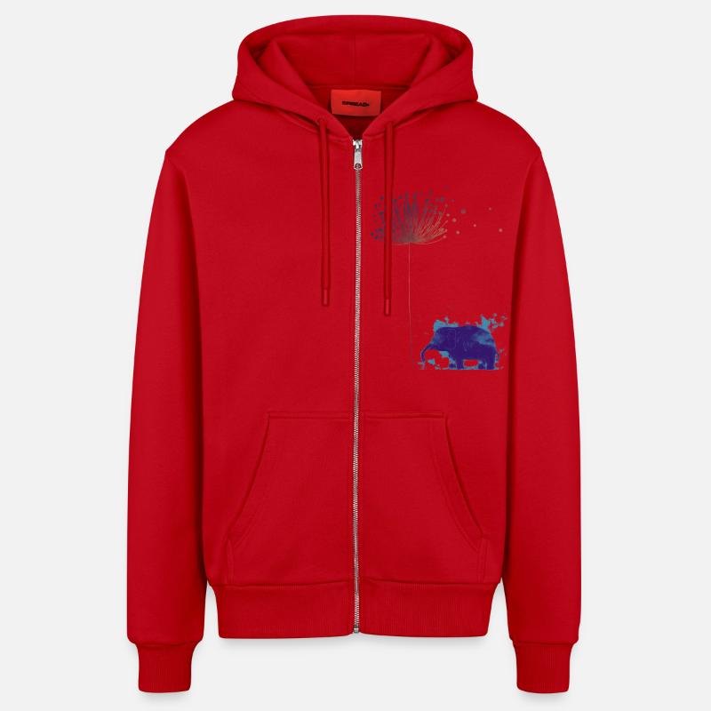 Rêve de pissenlit : Éléphant bleu - Veste à capuche bio décontractée fabriquée en UE - rouge