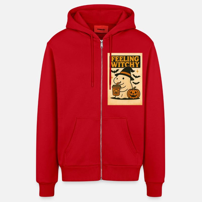 Ghost Capybara Halloween Gift - Organic Relaxed Hooded Jacket Made in EU - red