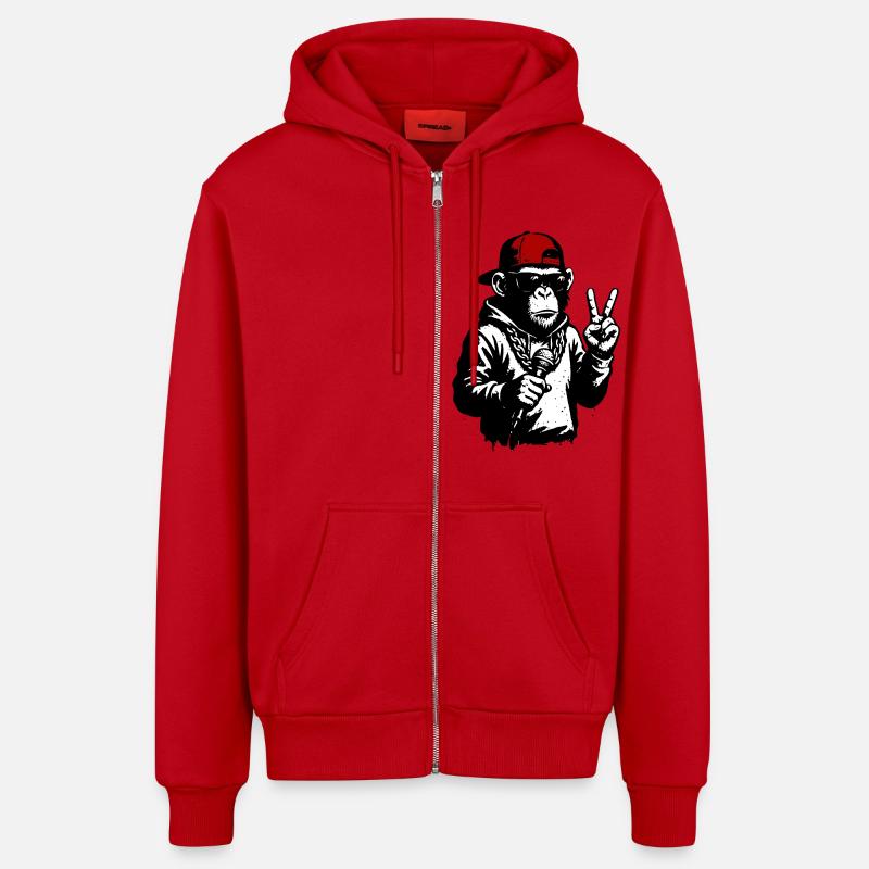 Singe cool - Veste à capuche bio décontractée fabriquée en UE - rouge